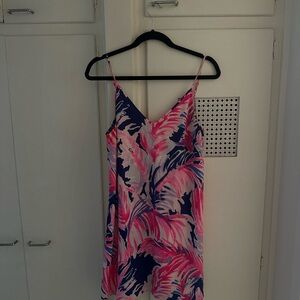 Lilly Pulitzer Pink & Navy Tropical V-Neck Slip Dress